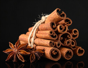 Aromatic cinnamon sticks and star anise