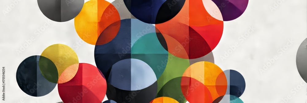 Poster abstract geometric design featuring colorful circles on a textured background in modern art style