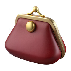 Stylish dark red coin purse with gold clasp isolated on a transparent background pouch money