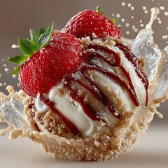 Vanilla Ice Cream Mockup with Strawberries Chocolate and Milk Splash