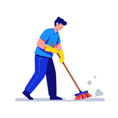 Obraz premium Illustration of a Person Sweeping with a Broom, Cleaning Service Concept