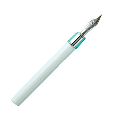 Naklejka premium Elegant white fountain pen with silver nib and turquoise trim, writing instrument with refined metal detail, stylish