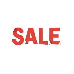 Lucid and realistic digital graphic featuring the word SALE in a vibrant red, paper-like banner, ideal for e-commerce and retail promotion