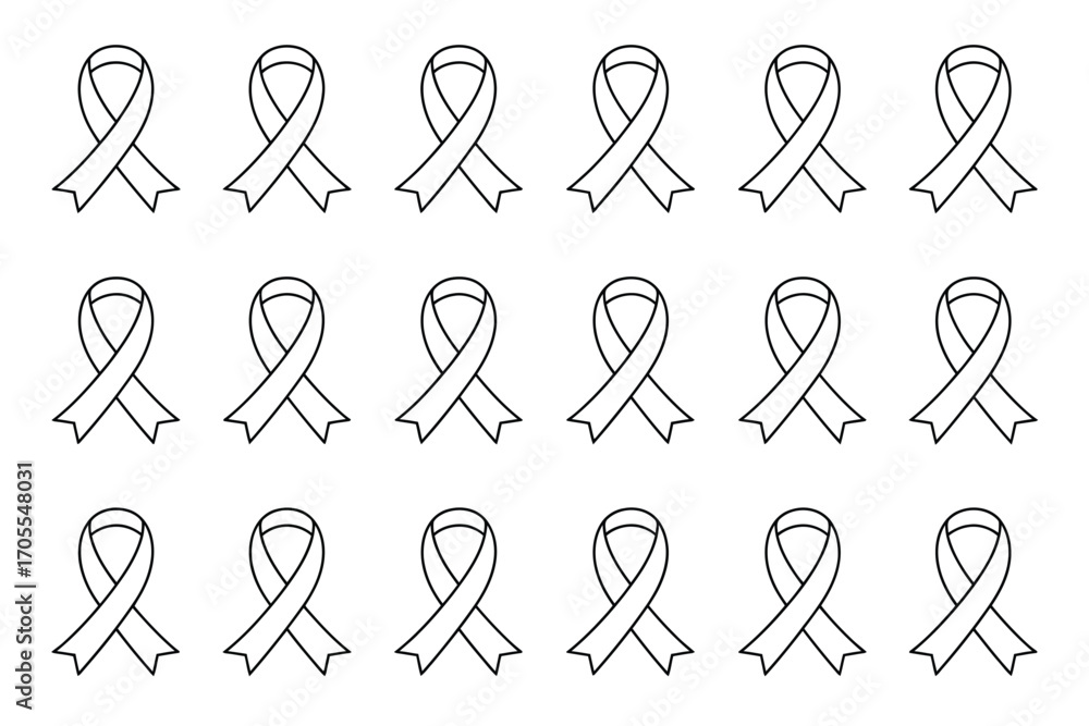 Poster A seamless pattern of eighteen simple black and white awareness ribbons arranged in three rows neatly