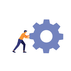 Man Pushing a Gear: Business, Productivity, and Teamwork Illustration