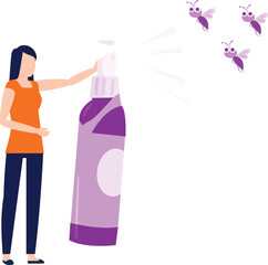 Girl uses spray to kill flies