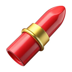 Vibrant glossy red lipstick gold accent isolated on a transparent background makeup beauty