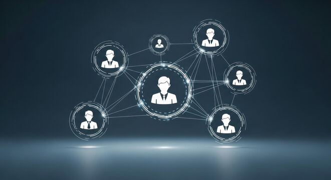 Abstract network graphic of interconnected business people.