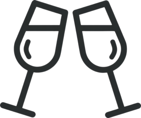 Celebratory wine glass toast icon for party or special event