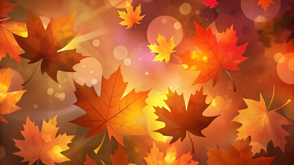 Obraz premium Vibrant maple leaves falling in autumn light falling leaves orange