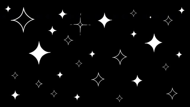 Animated twinkling stars on night sky. Cartoon doodle motion 2d loop background. Hand drawn scribble space or galaxy design elements.