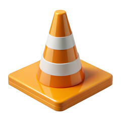 Bright orange traffic cone with white stripes isolated on a transparent background safety