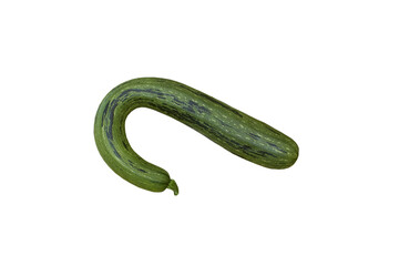 green zucchini isolated, twisted zucchini on white background, big green zucchini