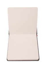 Open notebook with blank pages isolated on a white background.