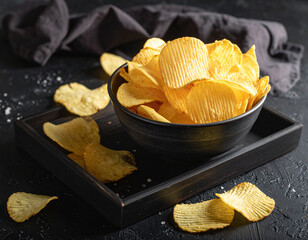 Crispy potato chips served in bowl