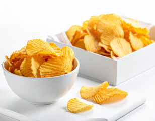 Crispy potato chips served in bowl