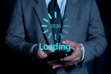 Transition from 2025 to 2026 Progress Concept. Business growth, future vision, and strategic planning, loading progress bar transition to new year.
