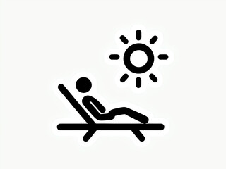 icon depicting person sunbathing on lounge chair relaxing under sun stylized figure leisure vacation holiday summer beach resort outdoor relaxation tanning minimal graphic design