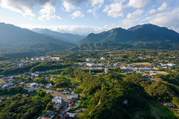 Obraz premium Aerial view of the eastern part of Yakushima Island, Kagoshima Prefecture, Japan, a World Heritage Site