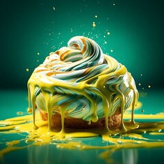 Blue White Swirled Cupcake Mockup with Yellow Glaze