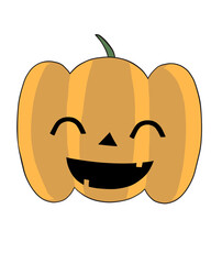 手描き風ジャック・オー・ランタン／かわいい笑顔（カラー・背景透過PNG）
