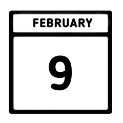 black color line frame February month calendar icon Date 9