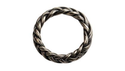 Braided metal ring isolated on solid white background in Png