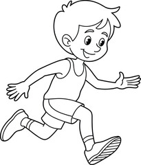 Happy young boy running energetically with joy and excitement, active child outdoors, playful kid in sportswear, healthy lifestyle, childhood fun and fitness concept illustration