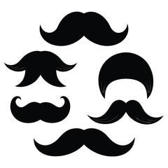 Collection of Five Black Mustache Silhouettes in Various Styles on a White Background moustache