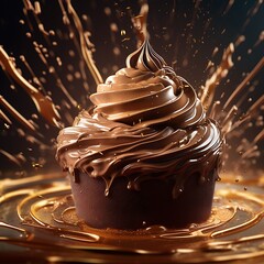 Chocolate Cupcake Mockup with Swirled Frosting and Splashes
