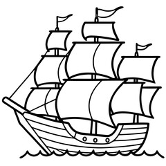 Pirate Ship Line Vector