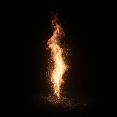 Fiery Column with Glowing Sparks Ascending in Darkness