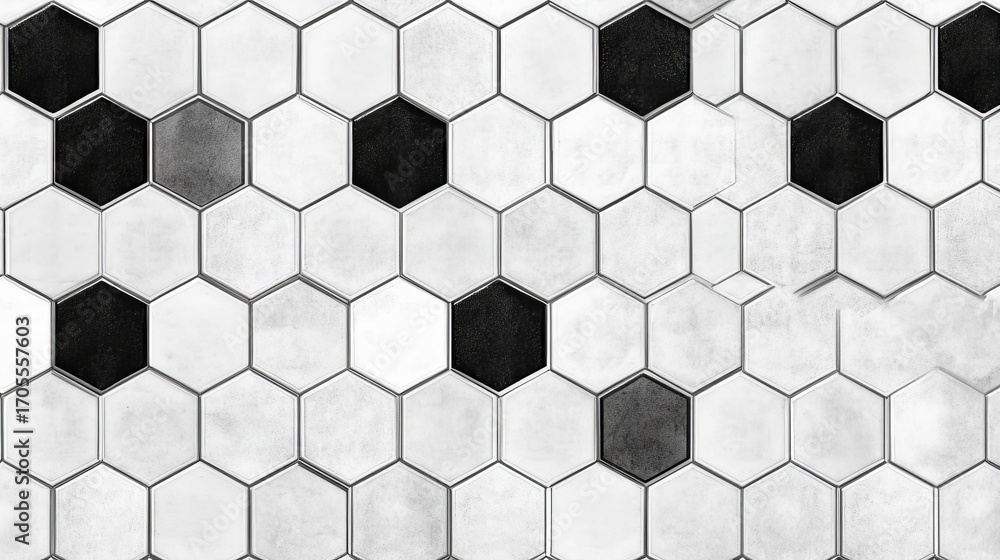 Poster abstract grey and white hexagonal tile pattern with honeycomb structures for modern floor design