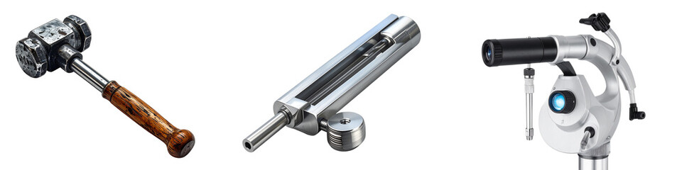 Three futuristic sci fi weapons isolated on transparent background