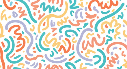 Colorful Abstract Hand Drawn Doodle Line Seamless Pattern for Kids Design, Fabric, Wallpaper, Wrapping and Background