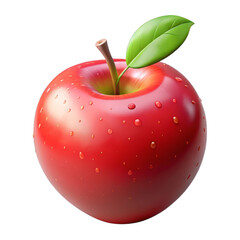 Vibrant red apple with water droplets and green leaf isolated on a transparent background fruit fresh