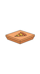 Pizza slice in a cardboard box.