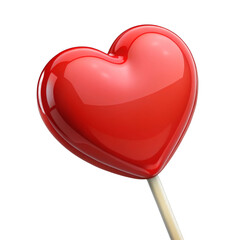 Glossy red heart lollipop studio shot isolated on a transparent background candy sweet