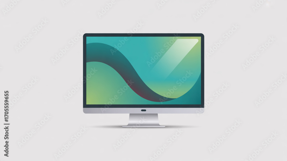 Poster modern computer monitor with abstract wallpaper, enhancing digital workspace with sleek design and v