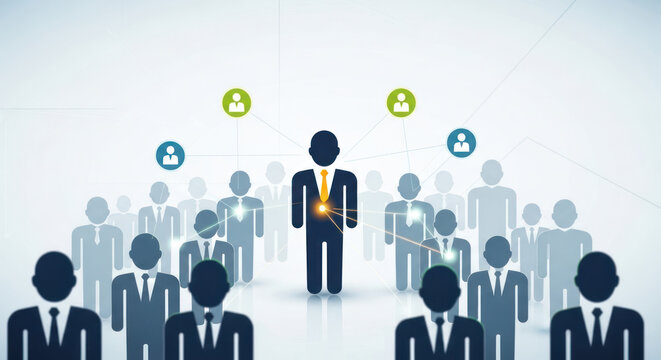 Leader connecting with a diverse team, network, collaboration, business success.