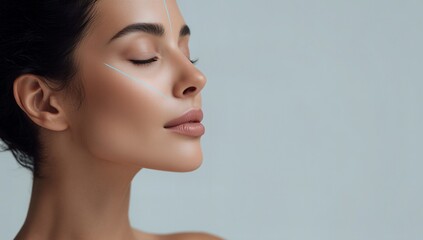 Person Serene Expression Close-Up Beauty – Elegant Facial Lines Against Pale Background