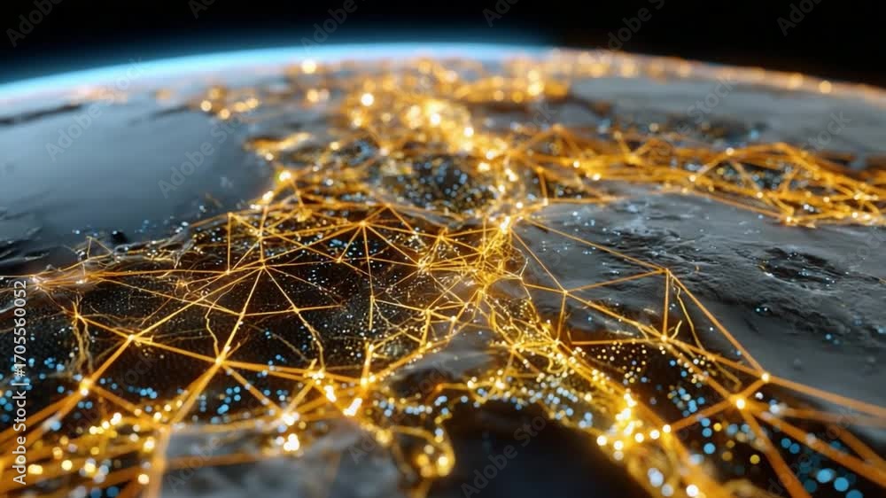 Poster global network connectivity: a captivating shot of earth, illuminated by a vibrant network of interc