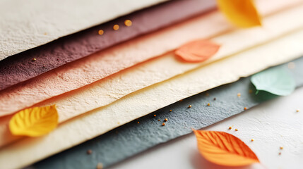 High-end Textured Art Paper with Fall Leaves and Gold Foil Accents, Autumn Creative Design Background