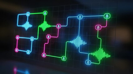 Dynamic Digital Visualization of Audio Waveforms and Secure Connections Showcasing a Colorful Representation of Data Processing and Transmission in Technology - Powered by Adobe