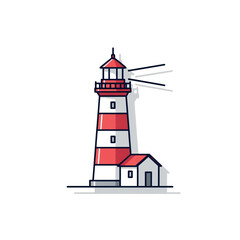 Red and White Striped Lighthouse with Attached Building.