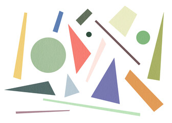 Colorful paper geometric shapes set isolated. Abstraction art modern details texture transparent. Suprematism style.
