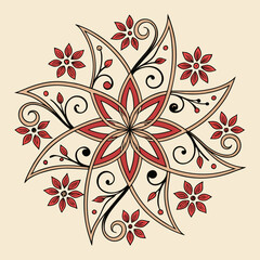 Vector art of a symmetrical floral design, a captivating dance of petals and swirls, where natures artistry meets geometric precision, creating a harmonious and enchanting visual symphony