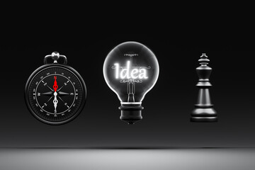 chess, compass, and light bulb symbolizes planning, financial direction, and inspiration.