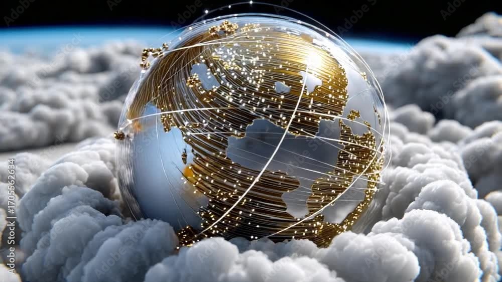 Poster global network in the clouds: a stunning artistic representation of a digital network encompassing t
