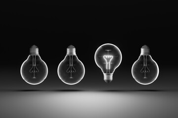 A lit light bulb and an unlit, upside-down light bulb: The lit bulb represents thinking, leadership, success, ideas, and inspiration.